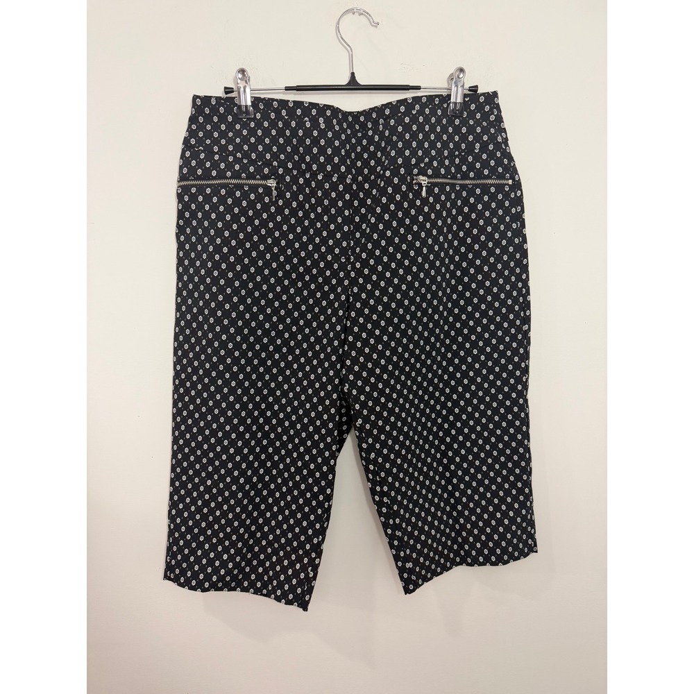 Westbound Womens Black White Geometric Bermuda Shorts Size 12 Zipper Detail